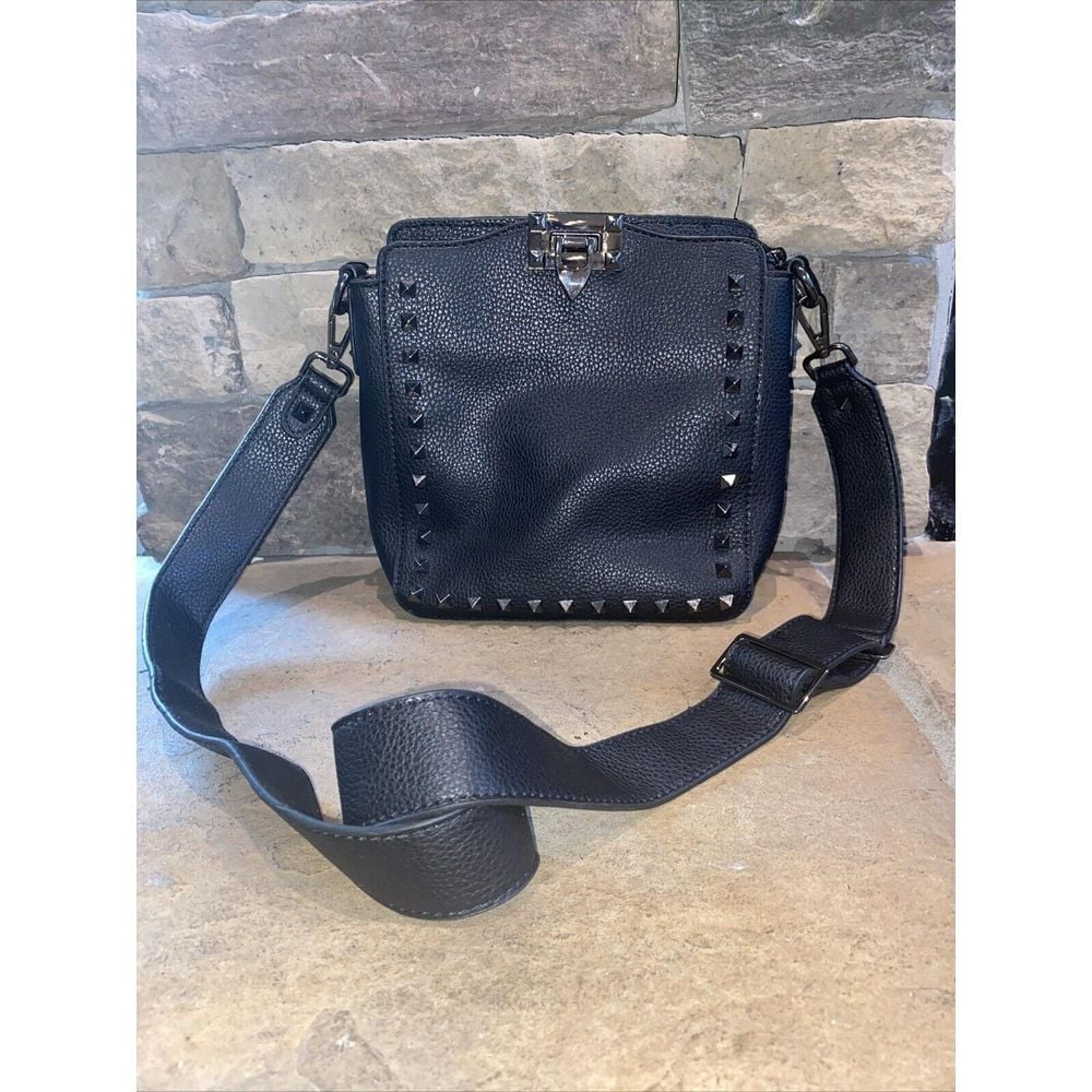 BC Handbags Black Studded Faux Vegan Leather Shoulder Crossbody Bag