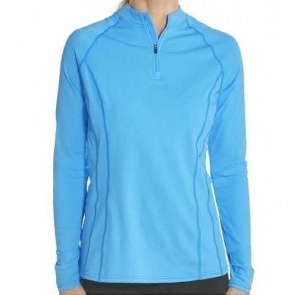Coolibar shirt Womens Sz M quarter Zip Blue UPF 50+ Sun protection Performance