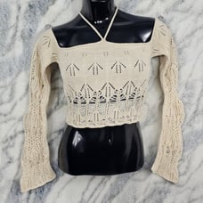 BDG UO Medium Long Sleeve Laddered Knit Sweater Off Shoulder Halter Crop Top NWT