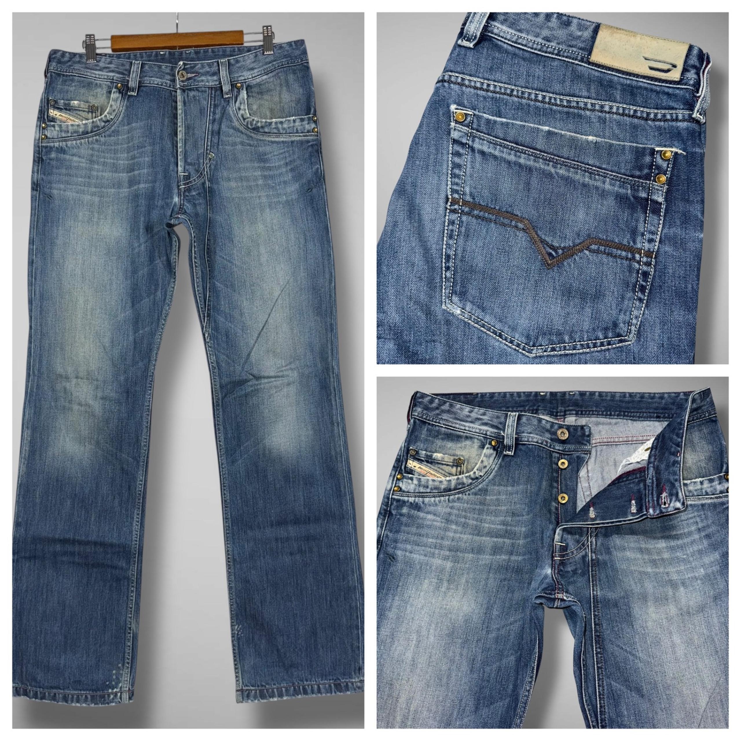 Diesel Jeans Blue Denim Lemmen Washed Out Faded Distressed Whiskering Mens 33x34