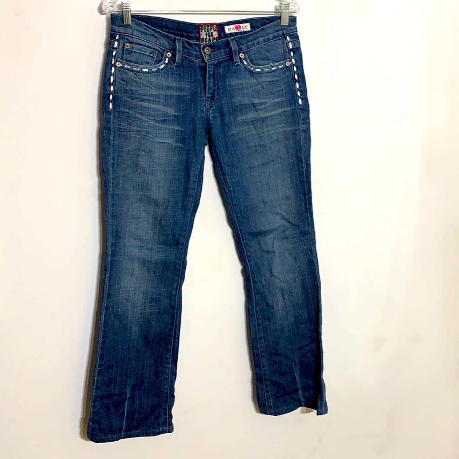 Vintage Y2K PEOPLE FOR PEACE Boot cut butterfly appliqué jeans blue