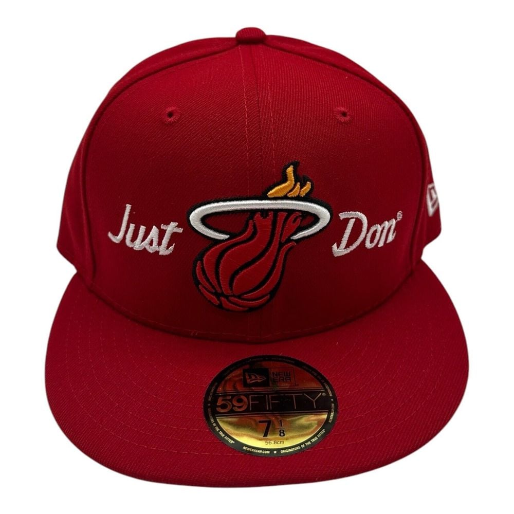 New Era X Just Don Miami Heat Hat Cap Sz 7 1/8 Red 59Fifty Fitted NBA Basketball