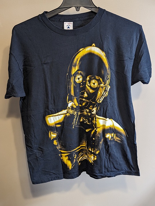 Vintage 90's Star Wars C-3PO Large Print Black T-shirt 1995 Lucas Films Size Lg