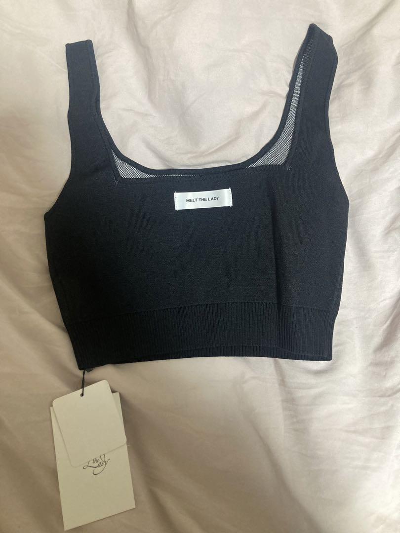 トップス MELT THE LADY slogan logo tank black MELT THE LADY Logo Camisole
