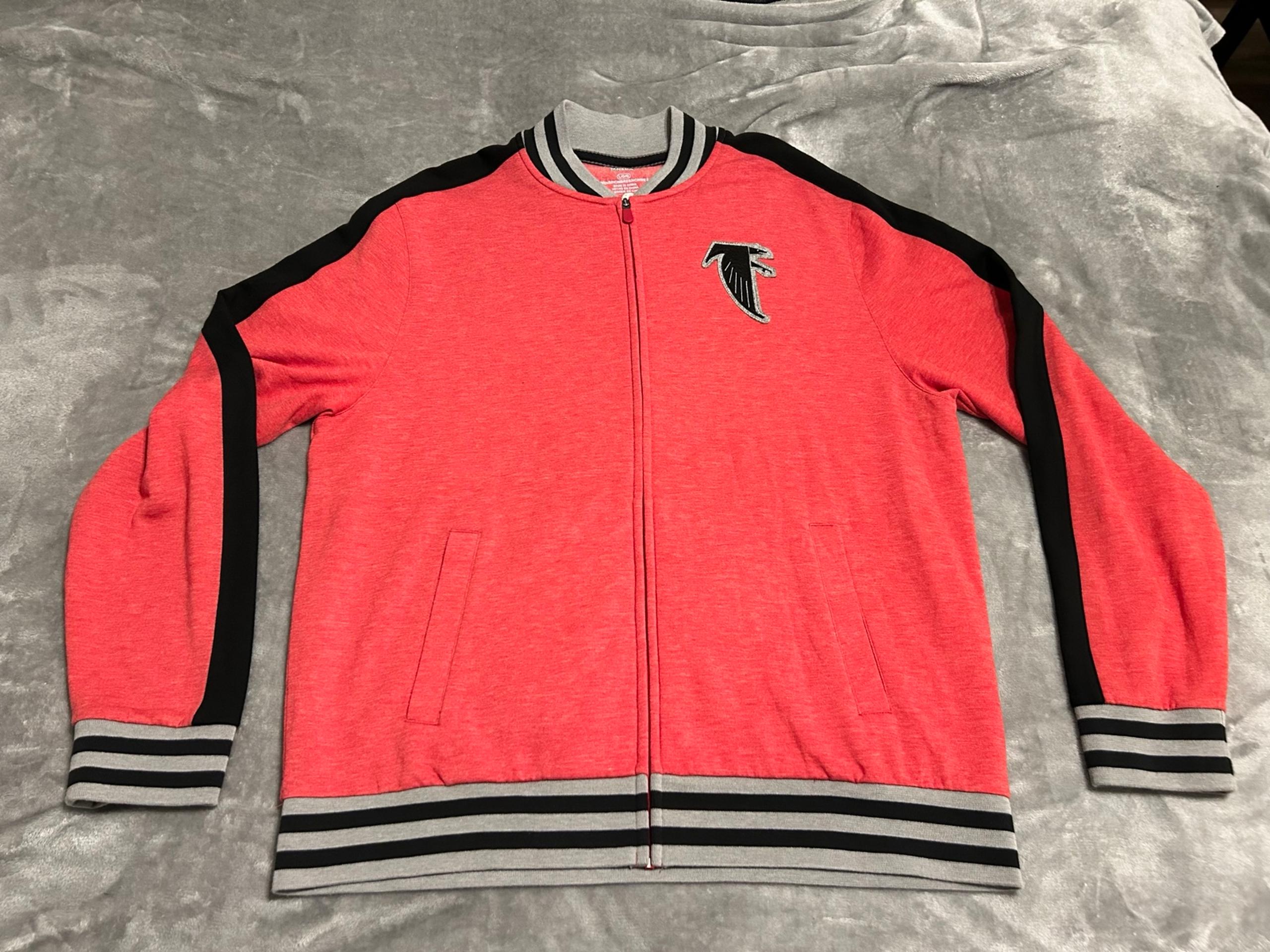 Atlanta Falcons Majestic Full Zip Jacket Red Name Spell Out Men’s Size Large