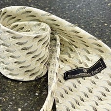 Ermenegildo Zegna Cream Tie with Blue/olive feather pattern.