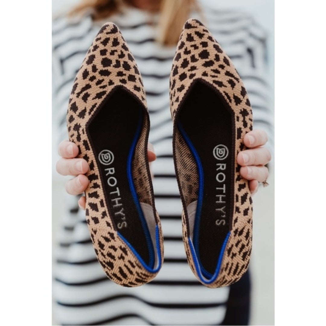 ROTHY'S Retired The Point Pointed Leopard Animal Print Slip On Ballerina Flats