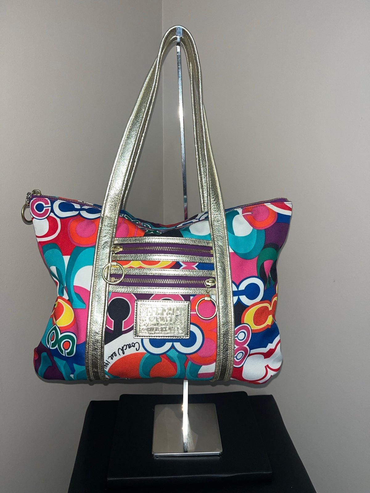 Coach Y2K Graffiti Tote Bag POPPY Signature Glam Handbag Style 13839 Multi Color