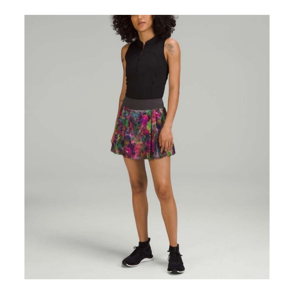 Lululemon womens Side-Pleat High-Rise gray floral Tennis mini Skirt size 4