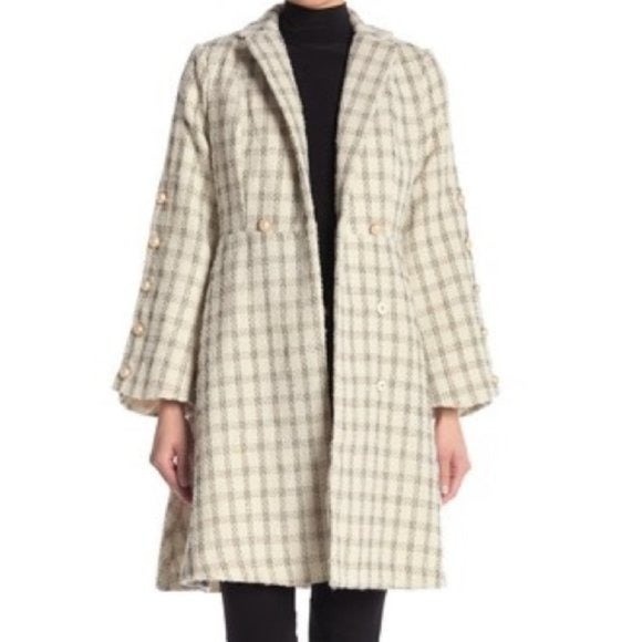 Ivory & Black Checked Luxe Coat NWT