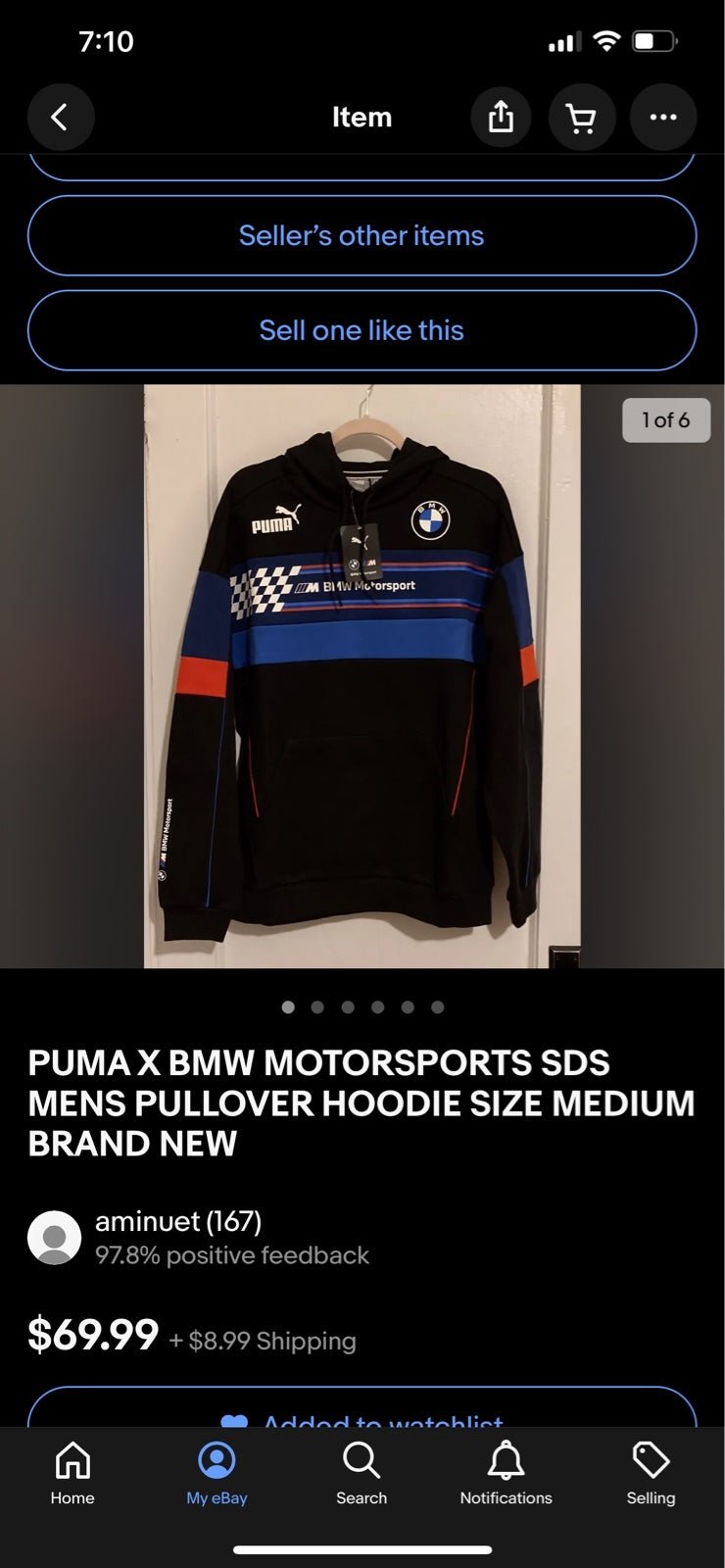 PUMA X BMW MOTORSPORTS SDS MENS PULLOVER HOODIE SIZE MEDIUM BRAND NEW