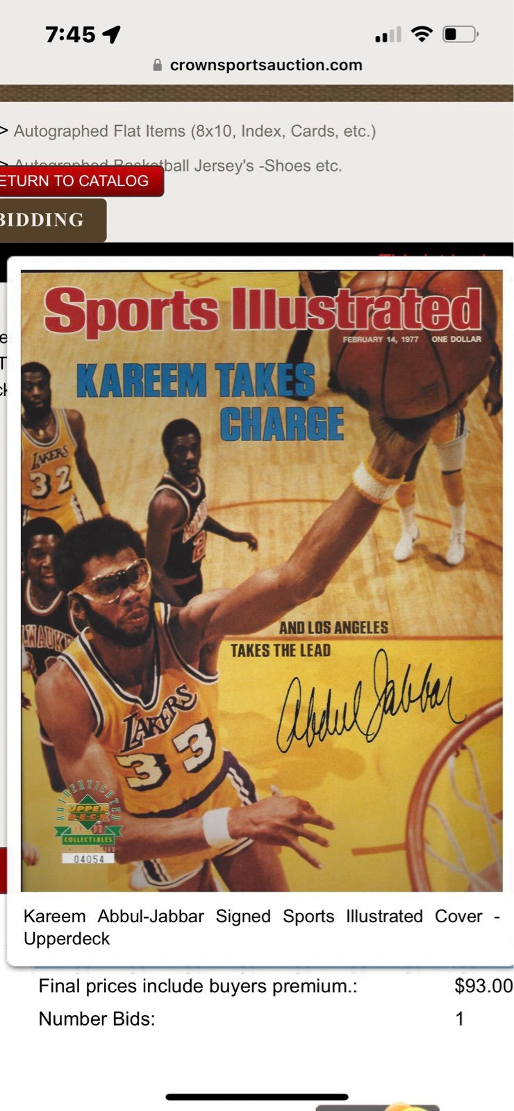 1997 Upper Deck Kareem Abdul-Jabbar Autographed & Numbered W/ COA