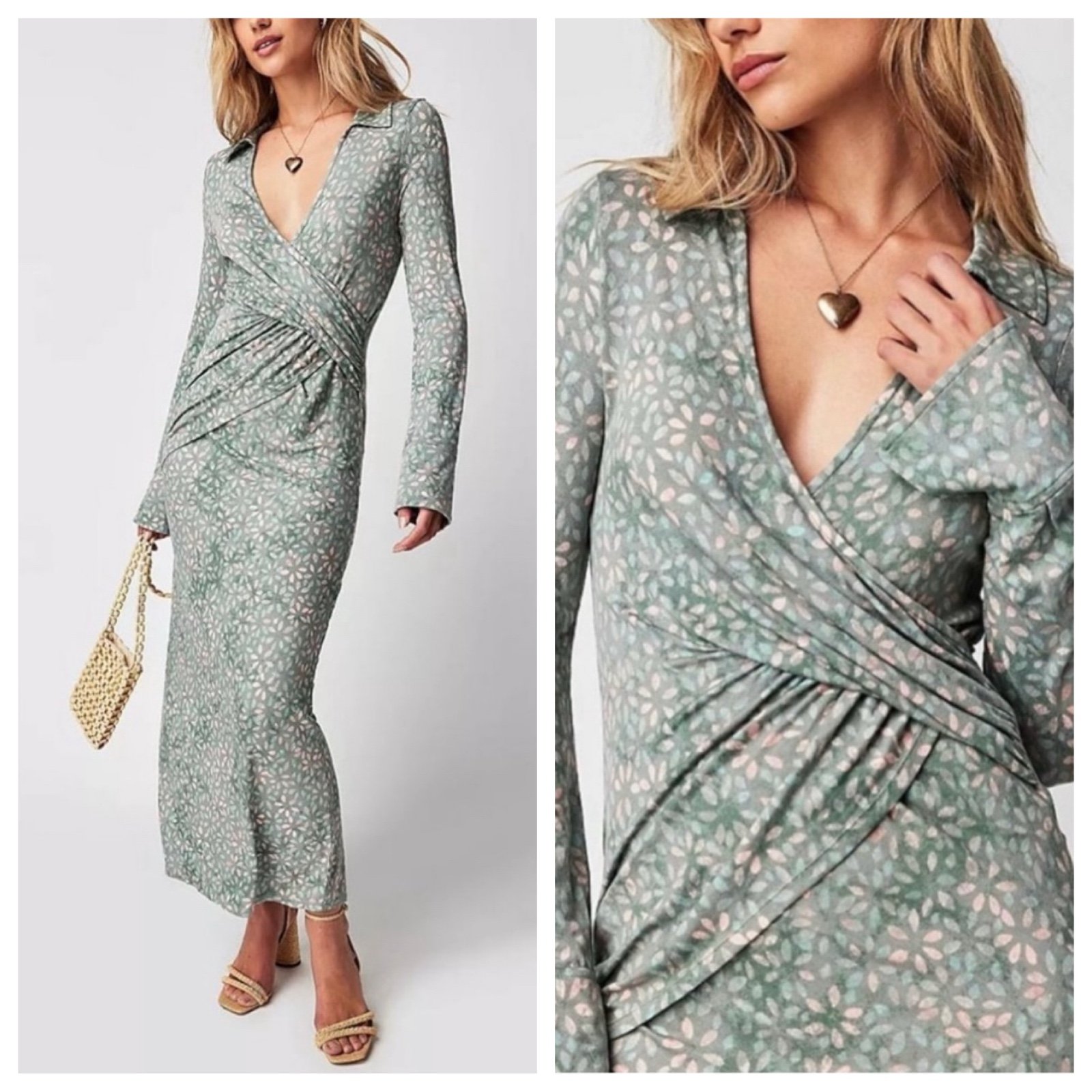 free people - NWT shayla wrap dress maxi midi long sleeve v-neck printed