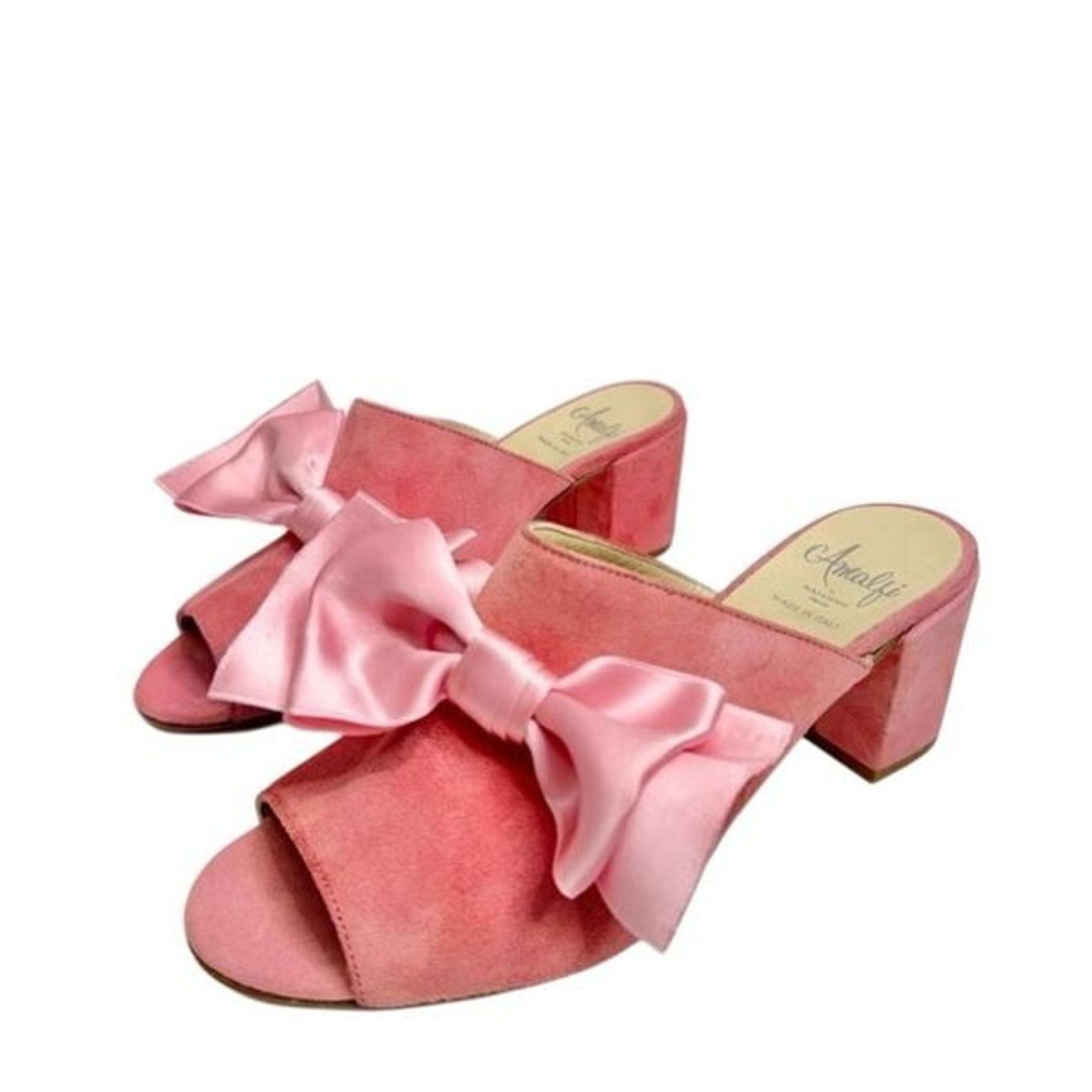 Amalfi Mules Size 7 Pink Suede Leather Slip On Block Heel Open Toe Made in Italy