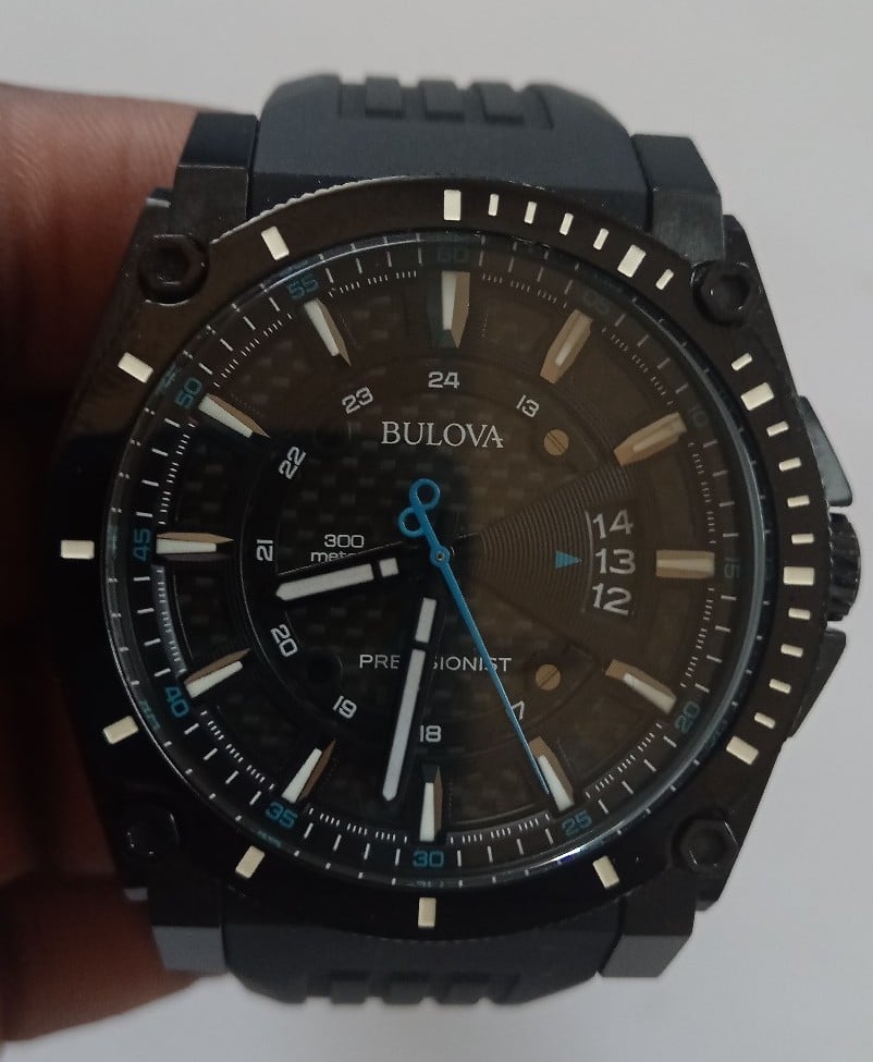 Bulova Precisionist Champlain Quartz Black Dial Rubber Strap Men's Watch 98B142