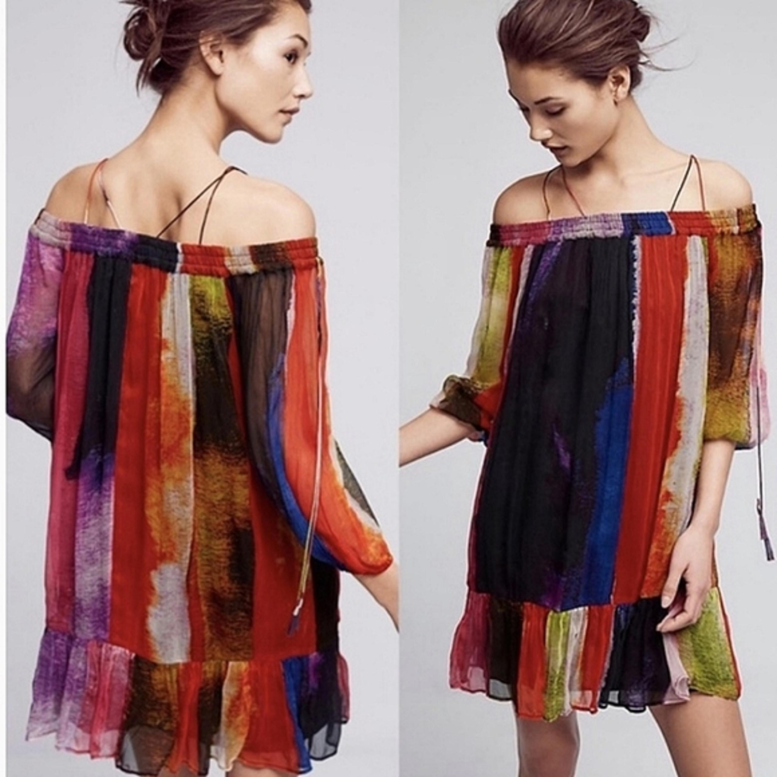 Floreat Colorful Watercolor Off The Shoulder Flowy Dress