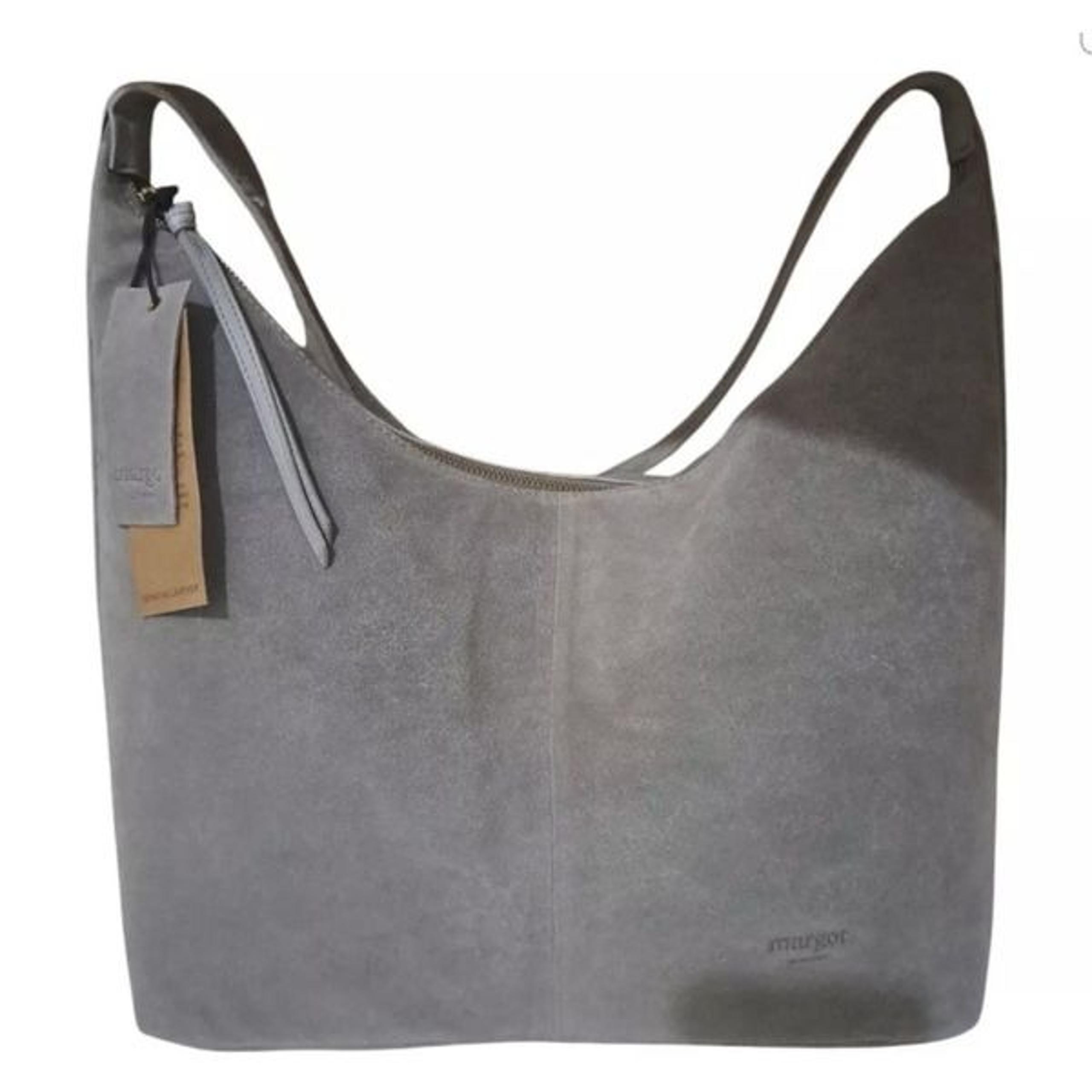 Margot New York Gabi Maxi Hobo Leather Purse Suede Gray Color NWT