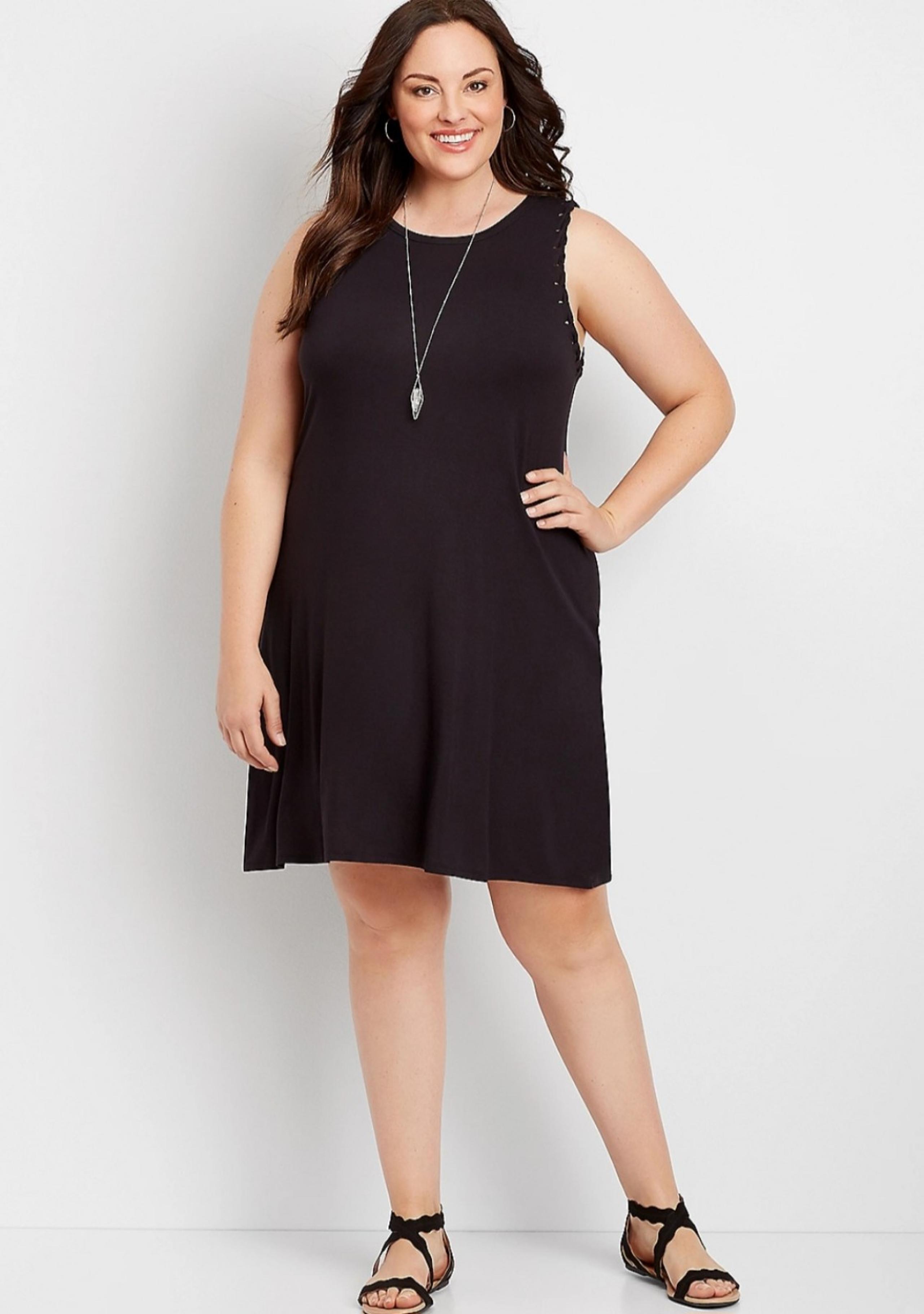 Maurices Plus Size 24/7 Solid Black Twisted Arm Shift Dress