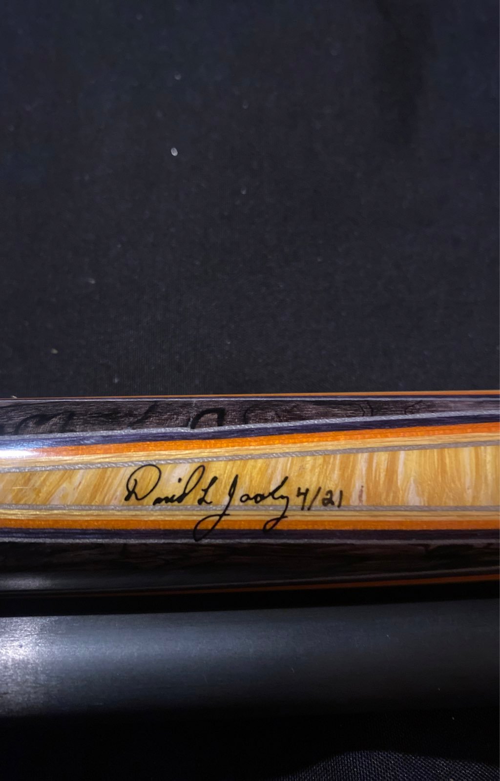 Jacoby custom cue . Made from a brent summersfull splice, bridged veneer black ,