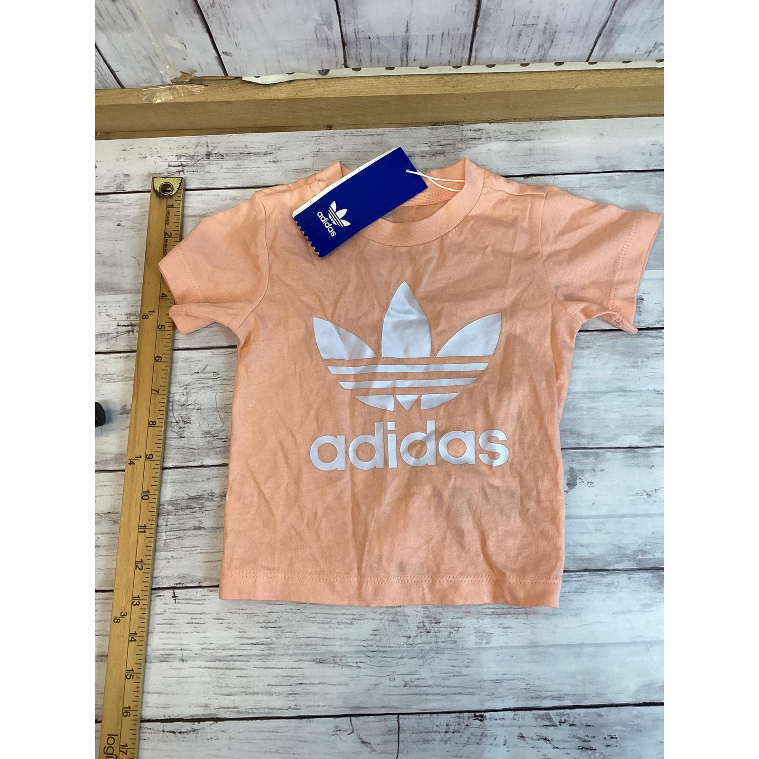 Adidas Original Girls Trefoil Tee Shirt Size 12M Glow Pink White Activewear