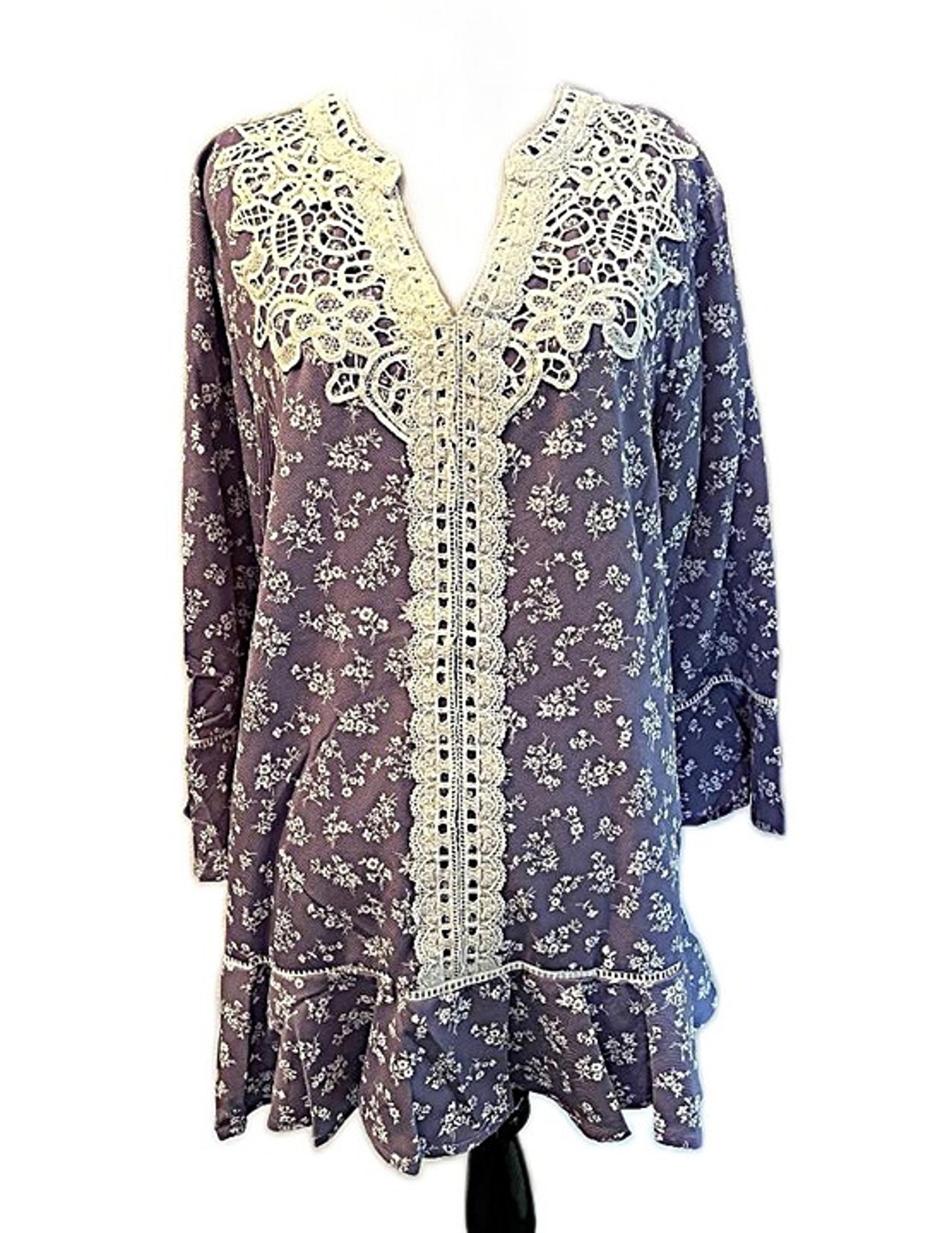 NWT Suzanne Betro Women's blouse 1X Purple Floral V-neck Lace Boho Peasant