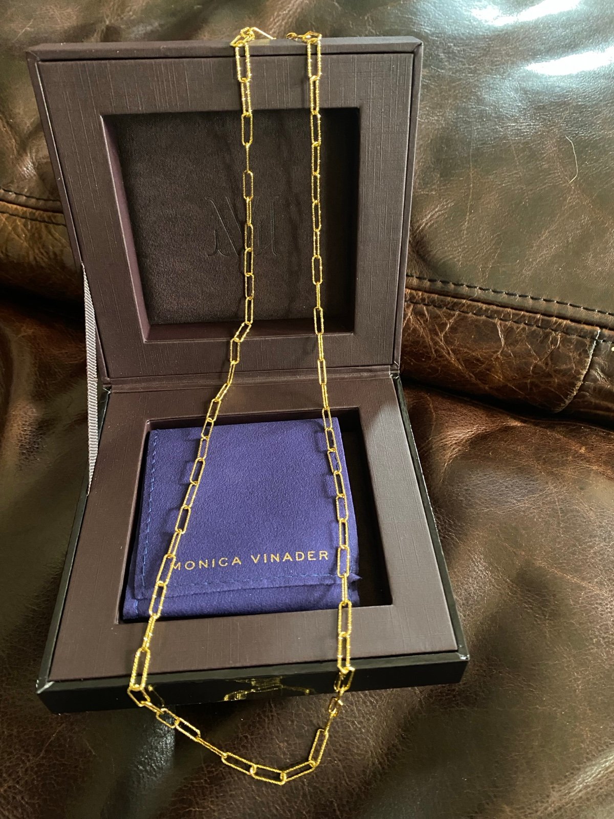 Monica Vinader Alta Textured Link Necklace Adjustable length up to 24 Gold