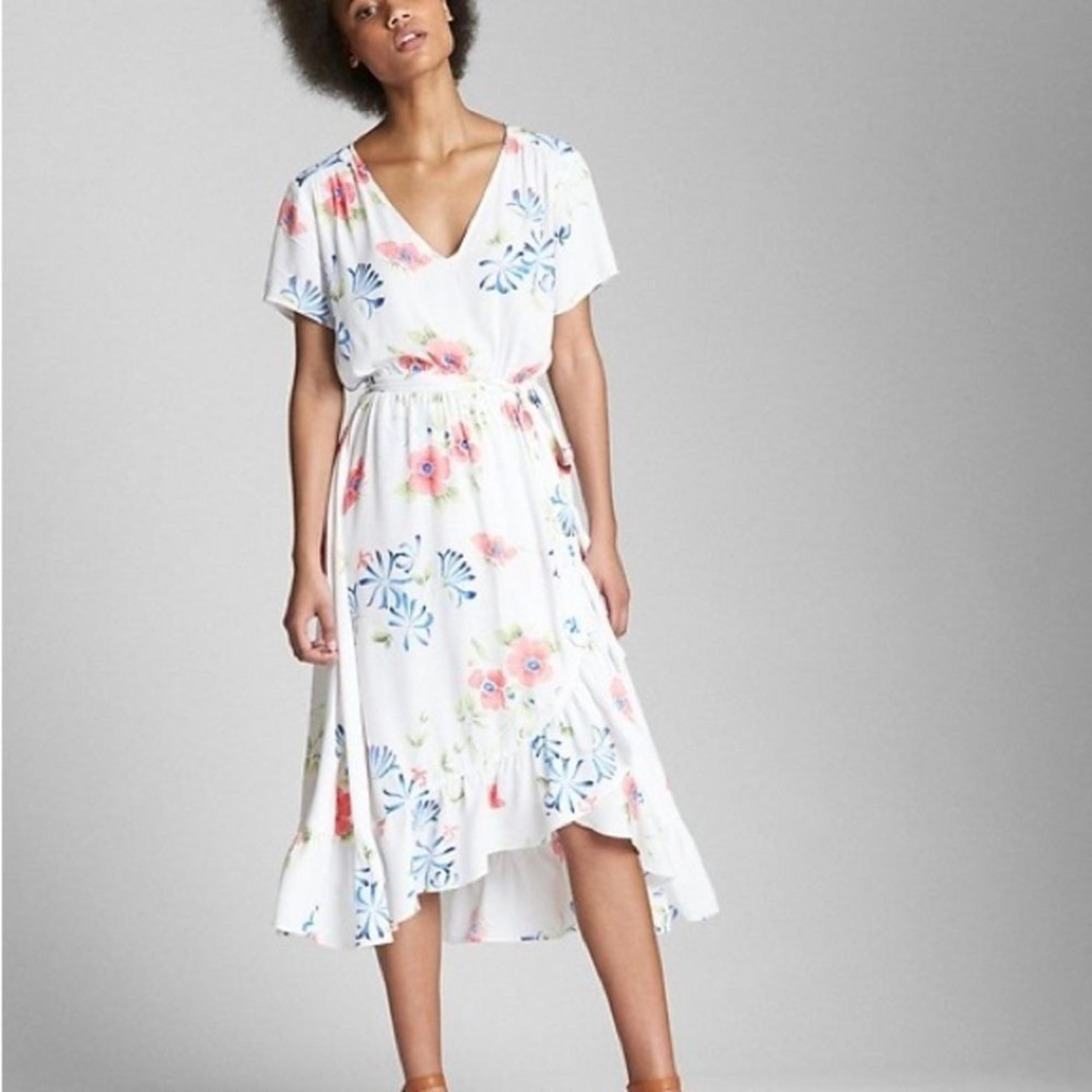 Gap White Floral Ruffle Midi Dress, Size M