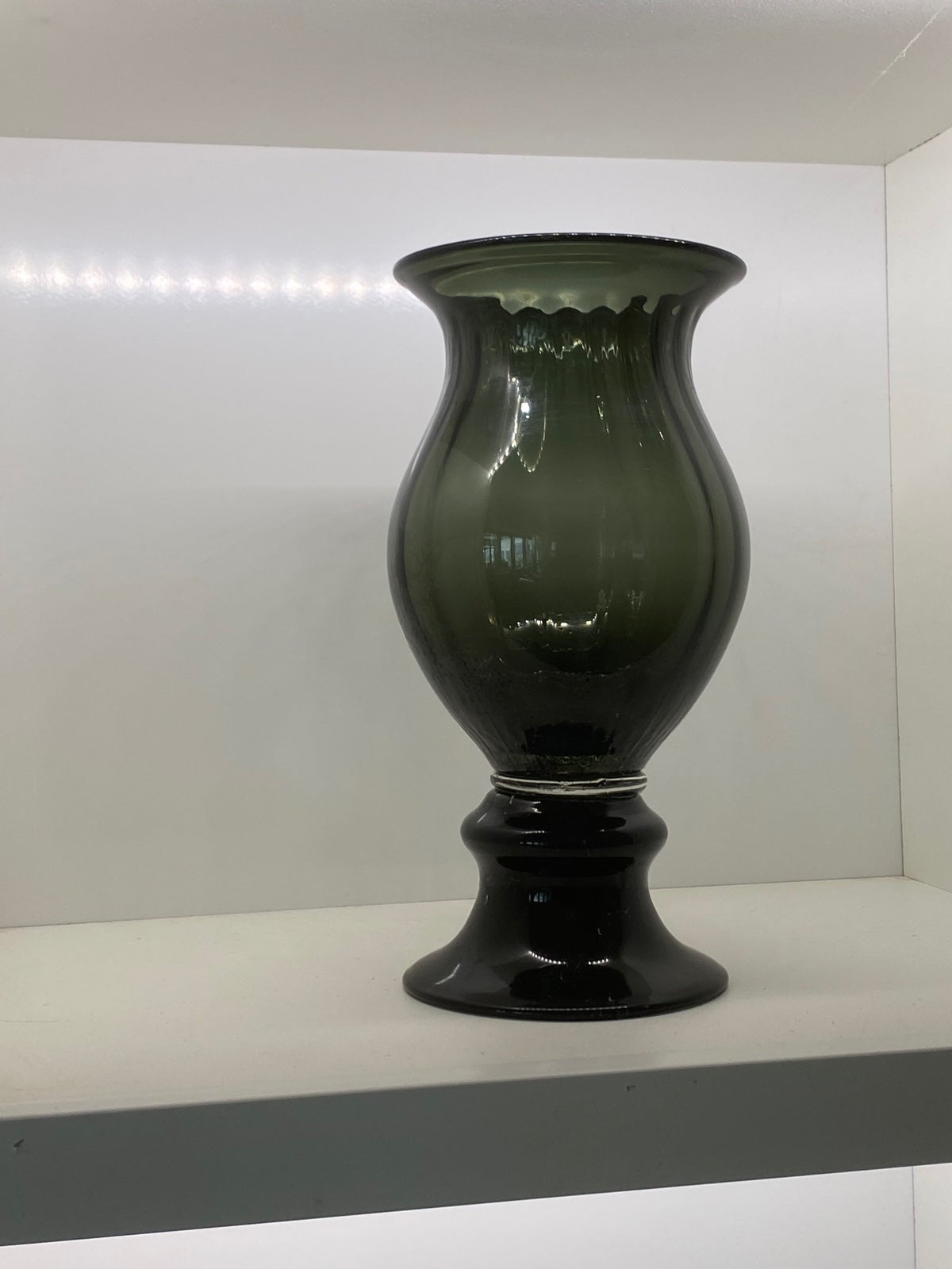 Vintage Wayne Husted Blenko Art Glass. Charcoal Gray Ribbed Urn/Vase