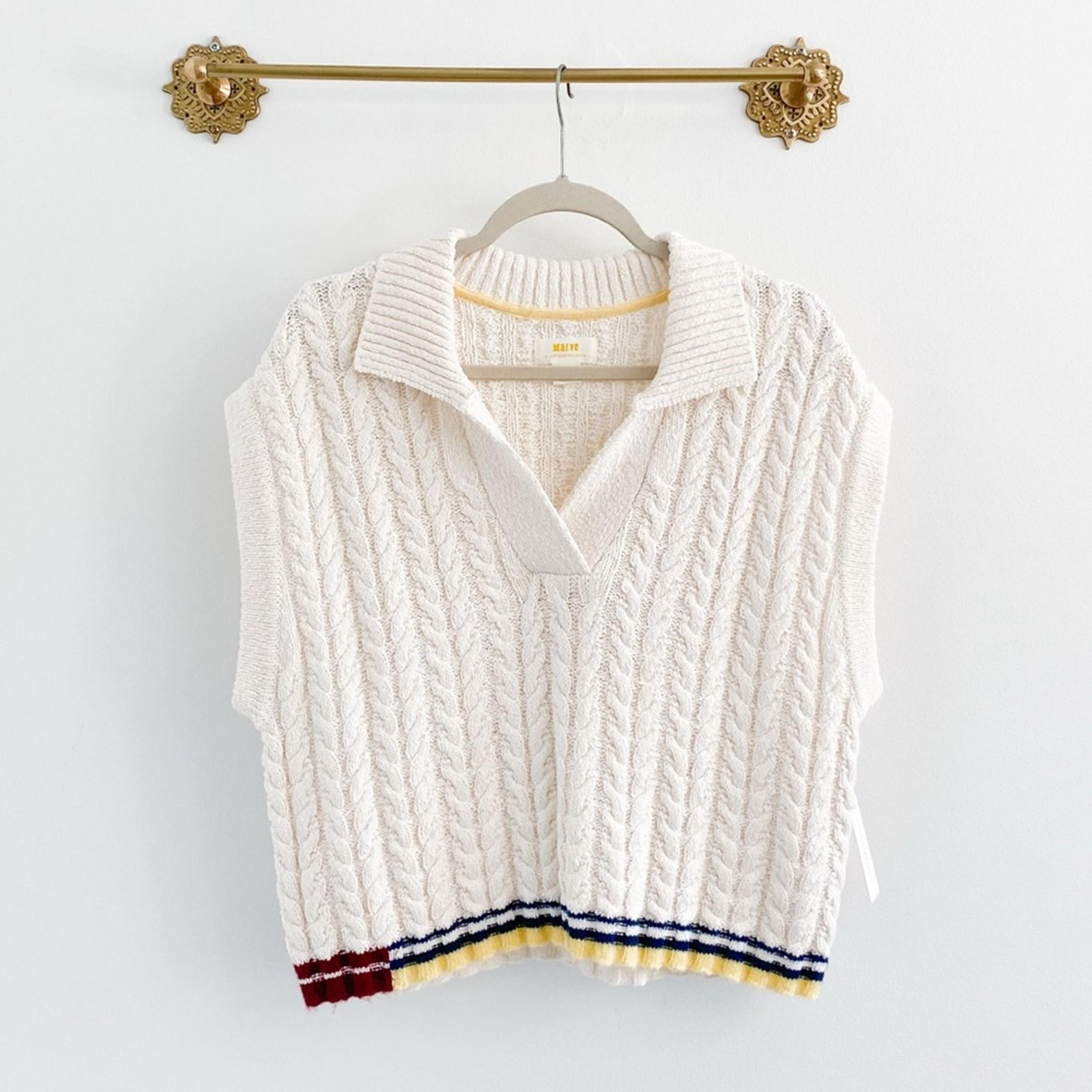 Anthropologie Maeve Collared Cable Knit Boxy Sweater Vest