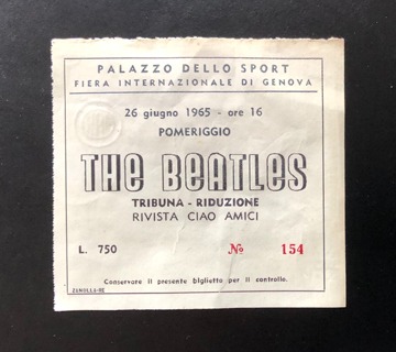 Beatles Original Concert Ticket Palazzo dello Sport Genoa Italy June 1965