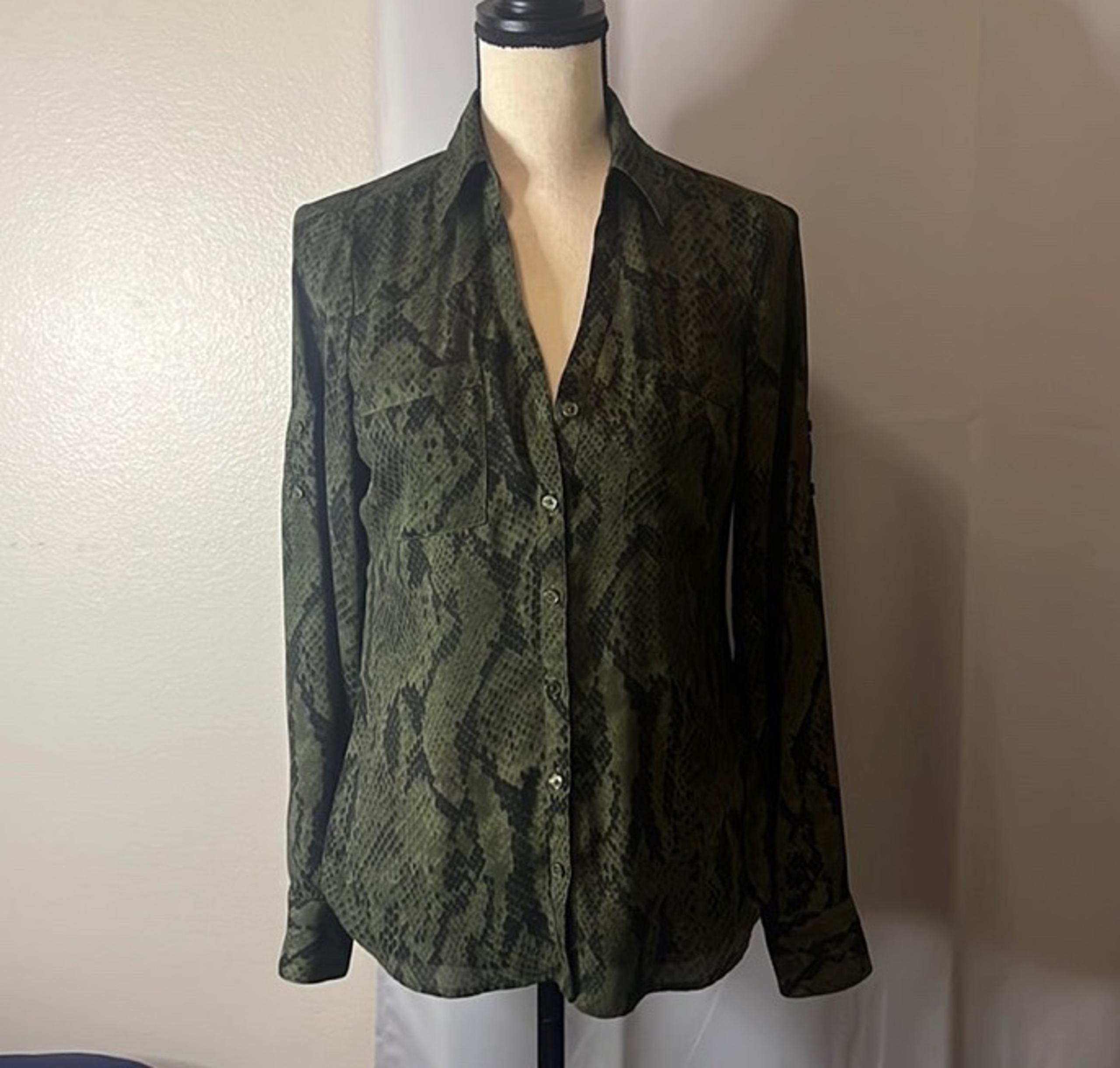 Express portofino shirt button down blouse small snake skin print career top