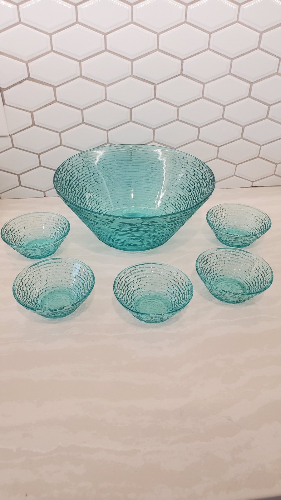 Fire King Soreno Turquoise Glass bowl set