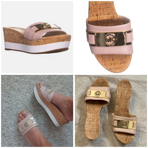Michael Kors Leather Warren Slide Cork Wedge Sandals