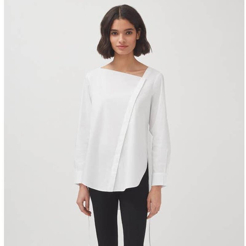 Cuyana Poplin Asymmetrical White Shirt Blouse