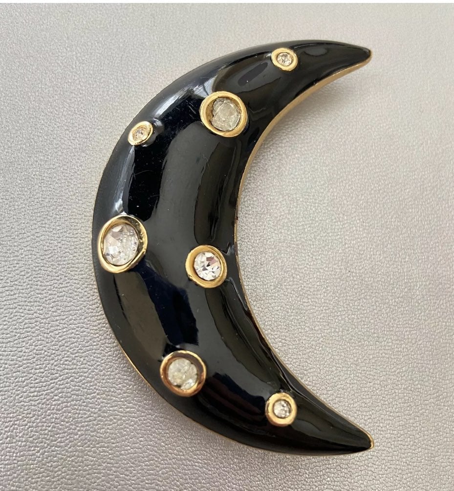 VINTAGE SIGNED CHRISTIAN DIOR BLACK BROOCH