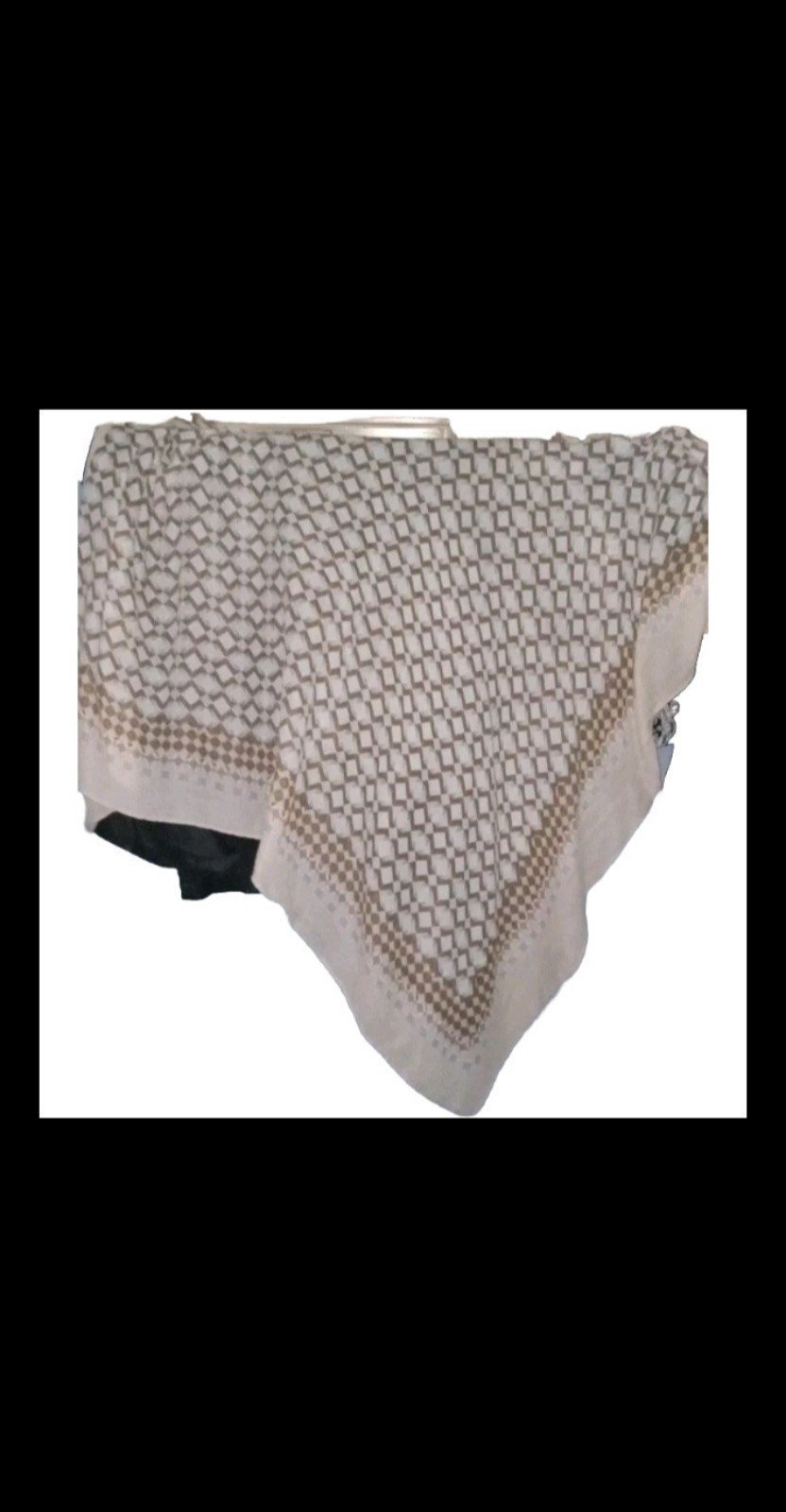 Scarf Elegant Geometric Diamond Print - Beige Gold Light Blue Large & Versatile
