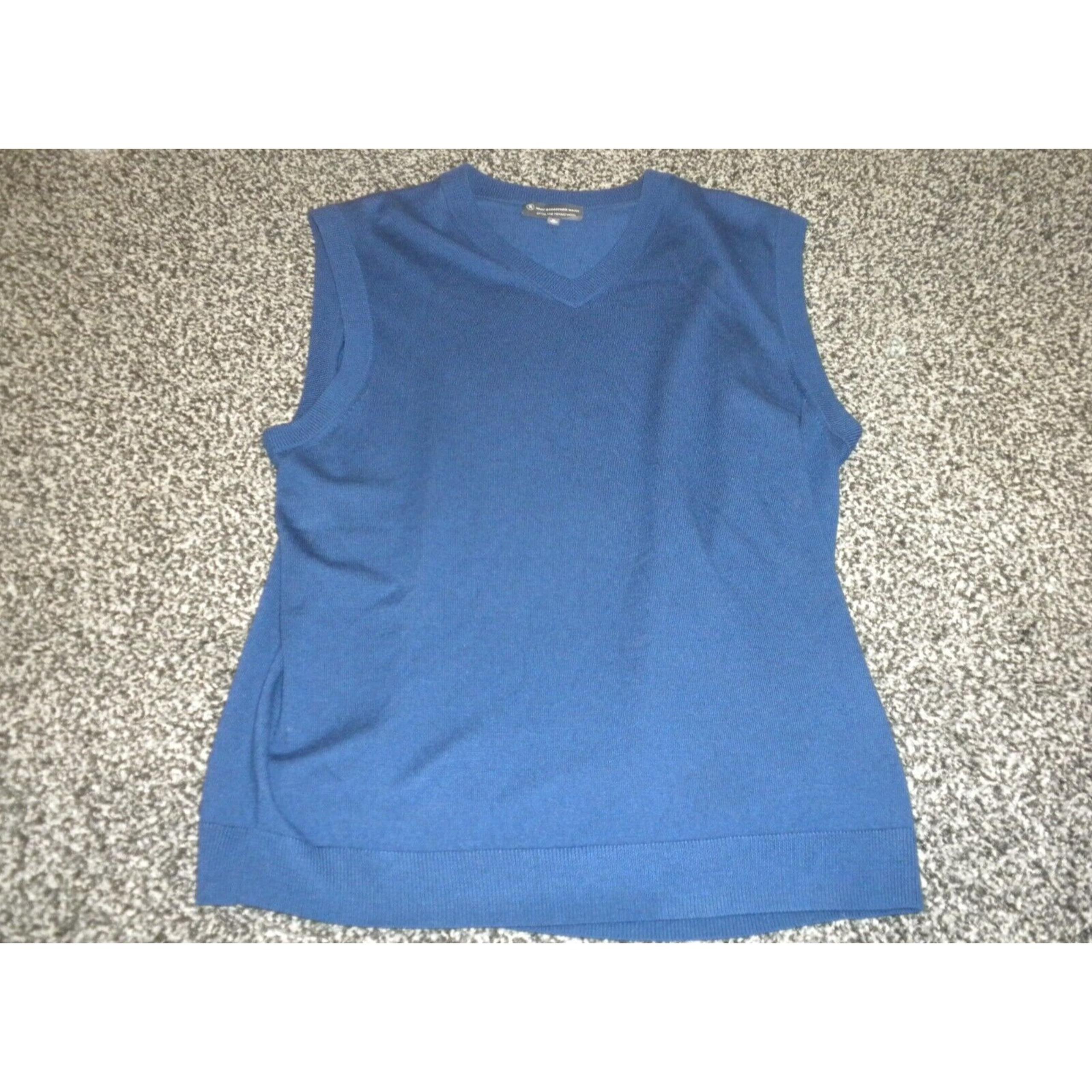 Hart Schaffner Marx Sweater Vest Mens XL Blue Merino Wool V Neck Pullover Golf