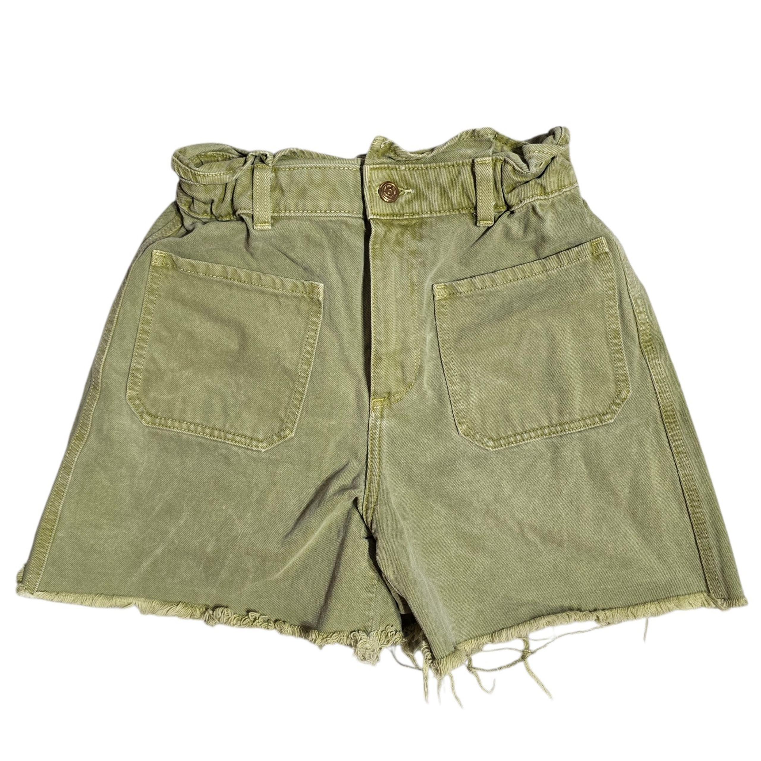 Zara green super high-waist denim cargo baggy raw hem shorts Sz 6
