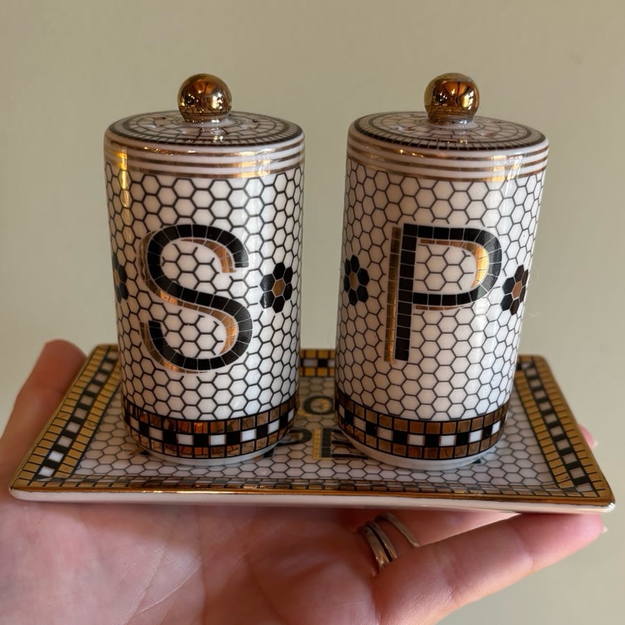 anthropologie bistro tile original salt and pepper shakers SOLD OUT VGUC