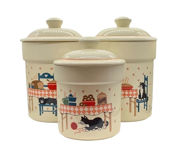 Ceramic Lidded Storage Canisters By Treasure Craft Retro Kitty Cats