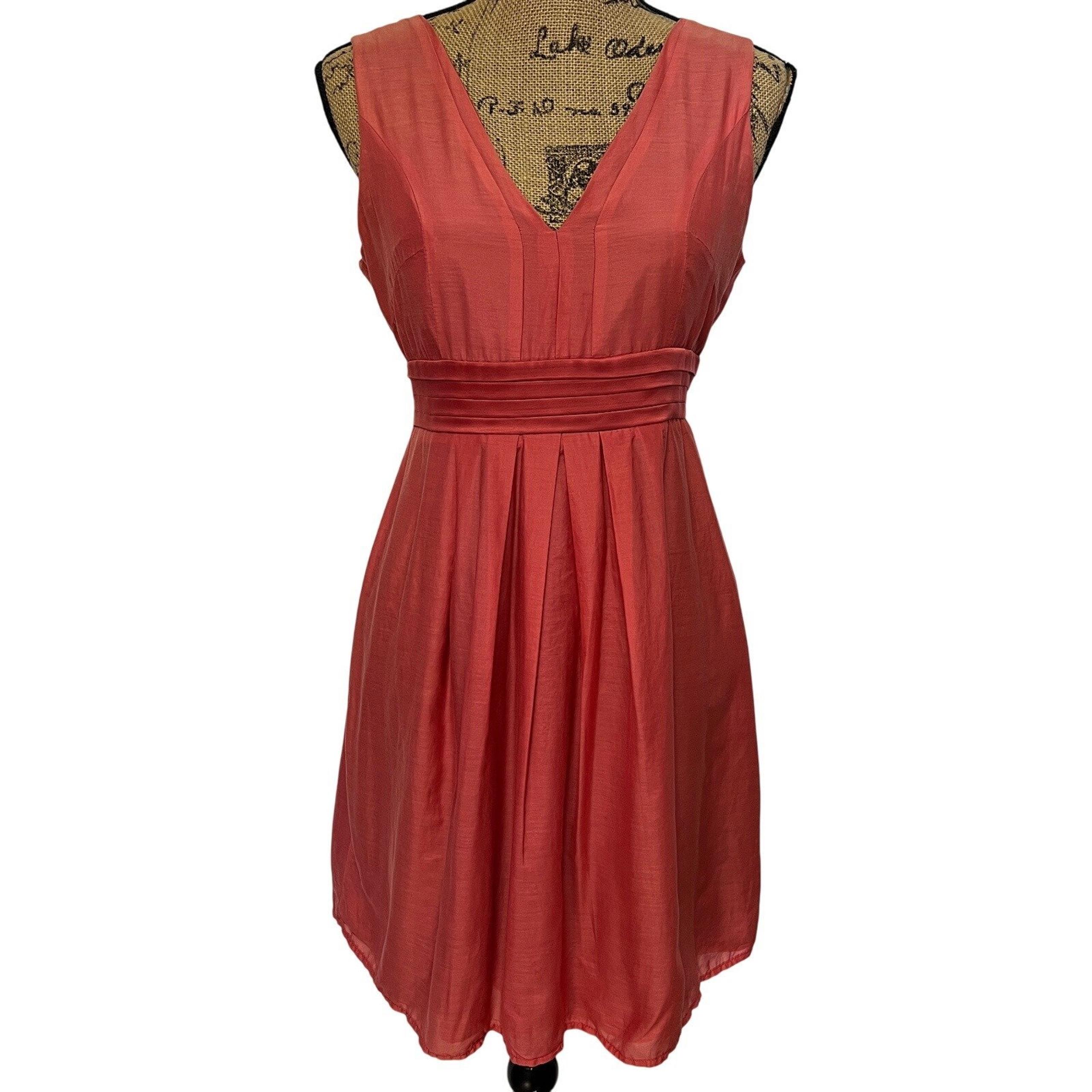 Sleeveless Cotton/Silk Dress V-Neck Babydoll Coral SunDress Size Large