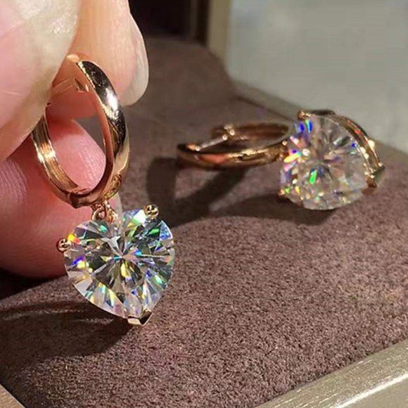 NEW 18K Rose Gold Diamond Heart Earrings