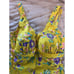 Vtg 50s 60s Peter Pan Swimwear 1 Piece Swimsuit Yellow Floral Built In Bra XS/S