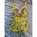 Vtg 50s 60s Peter Pan Swimwear 1 Piece Swimsuit Yellow Floral Built In Bra XS/S