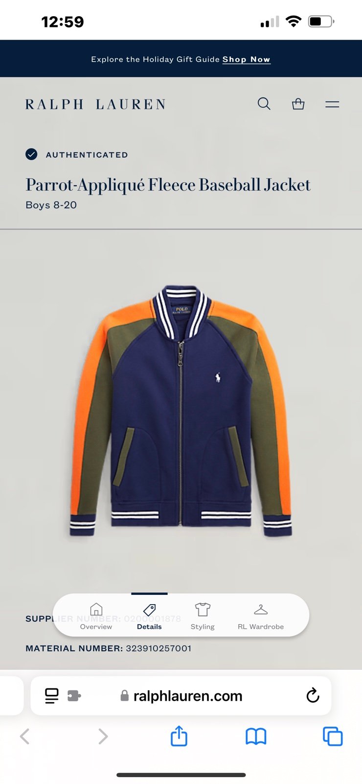Polo Ralph Lauren baseball jacket size 10-12