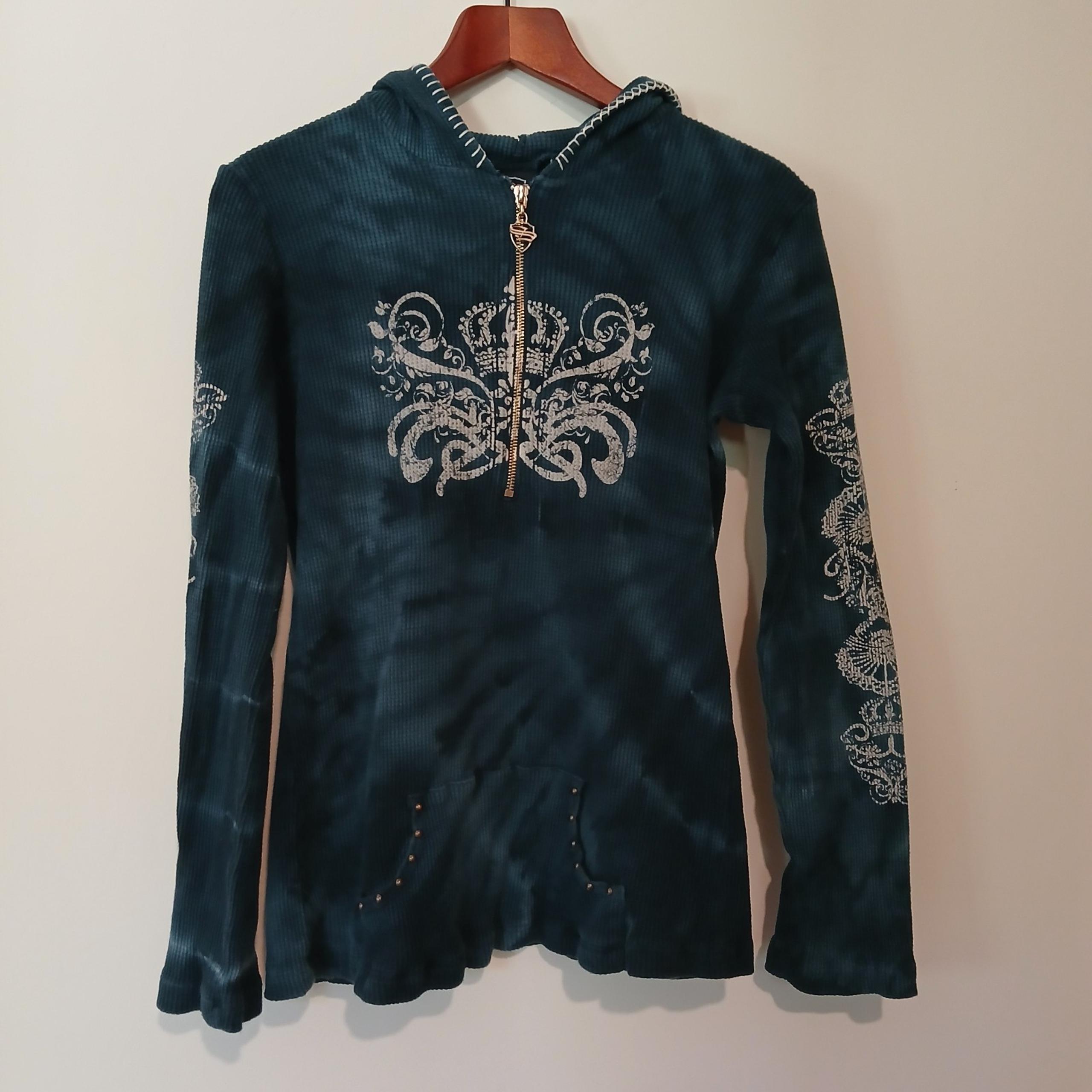 Vintage Y2K Sledge USA Teal Waffle Knit Hooded 1/4 Zip Pullover Top Size XL