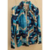 Chicos 1 Blue Beige Embroidered Open Front Long Sleeve Lined Jacket Womens