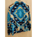 Chicos 1 Blue Beige Embroidered Open Front Long Sleeve Lined Jacket Womens