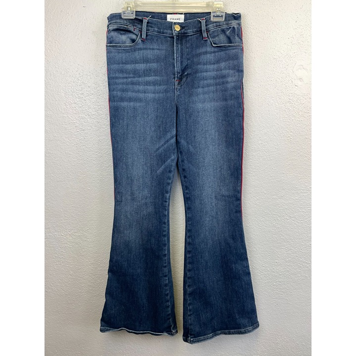 Frame Denim Le Pixie High Flare Bestia Red Trim Jeans