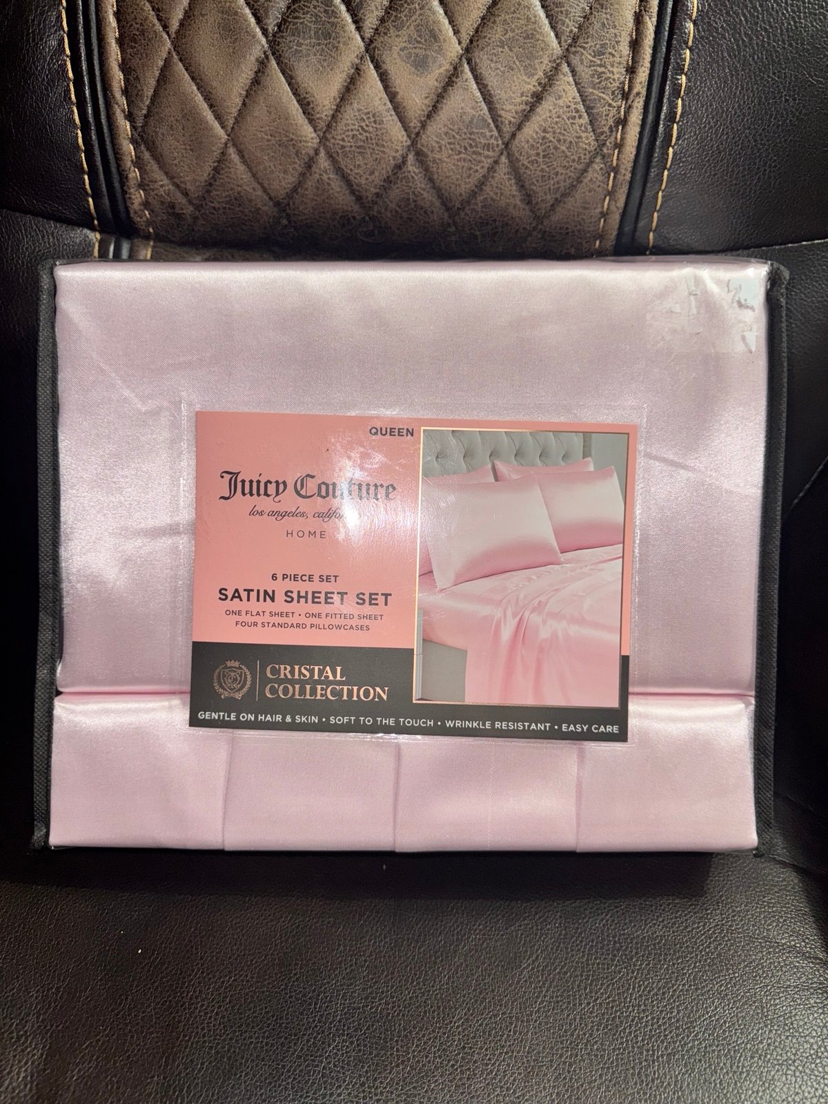 Juicy Couture Queen Pink Satin Sheet Set 6 Piece Set Cristal Collection